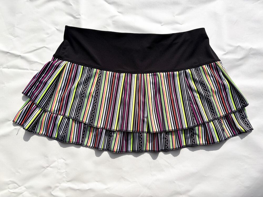 Lucky in Love Tiered Layered Stripe Colorful Tennis Skirt Skort Size XL